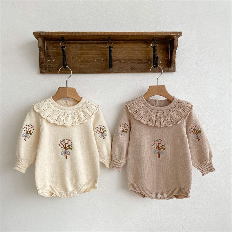 Newborn Baby Girl Romper Floral - خريف جديد الوليد الحياكة رومبير الفتيات
