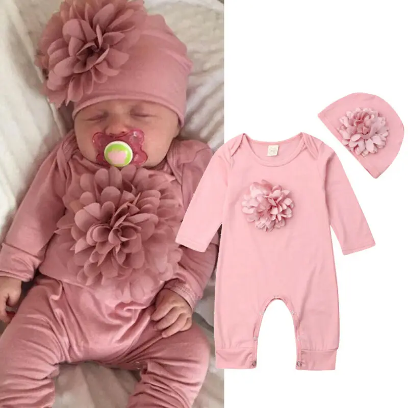 Newborn Baby Girl Romper Floral - VISgogo 2 cs ثوب فضفاض لحديثي