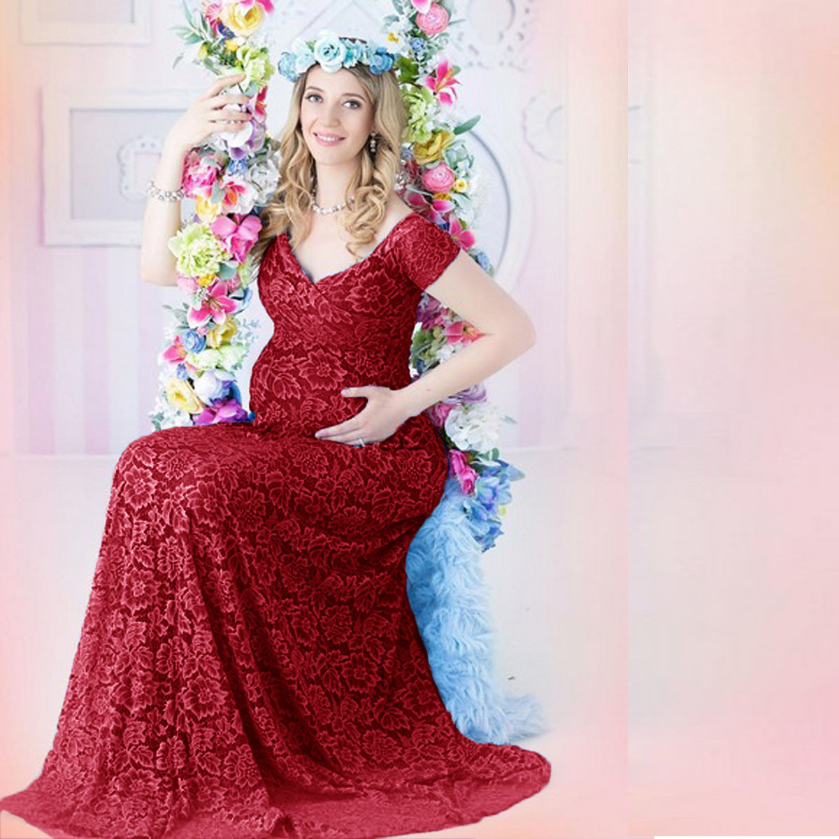 Maternity Wear - فستان ماكسي للحوامل بتصميم أوروبي أمريكي،