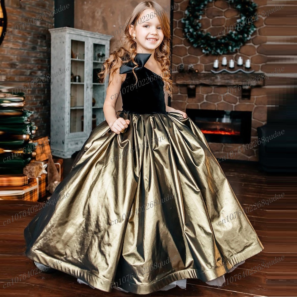 Toddler Girl Tulle Party Dress - فساتين جديدة سوداء وذهبية من الساتان